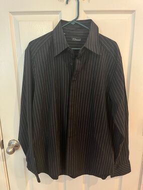7 Diamonds Black Dress Shirt with White Pinstripes